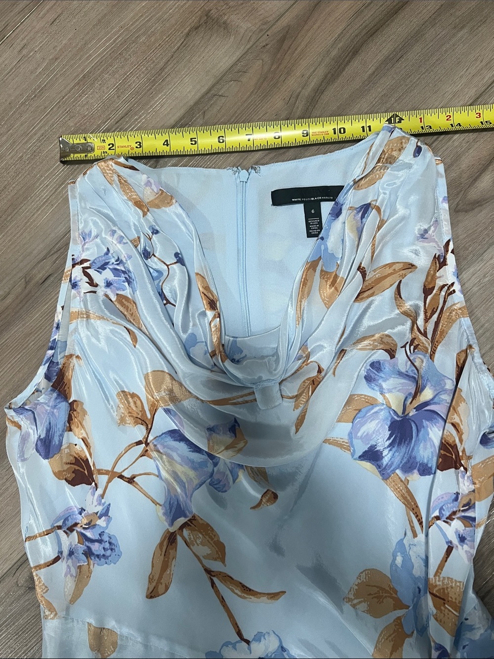 WHBM Cowl Neck Ruched Midi Dress Floral in Light Blue Size 6 - Picture 11 of 17